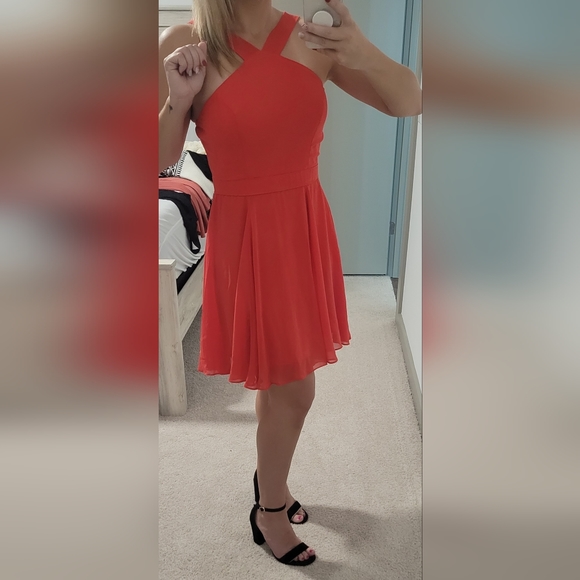 Lulus flowy fit and flare coral dress - Picture 1 of 5